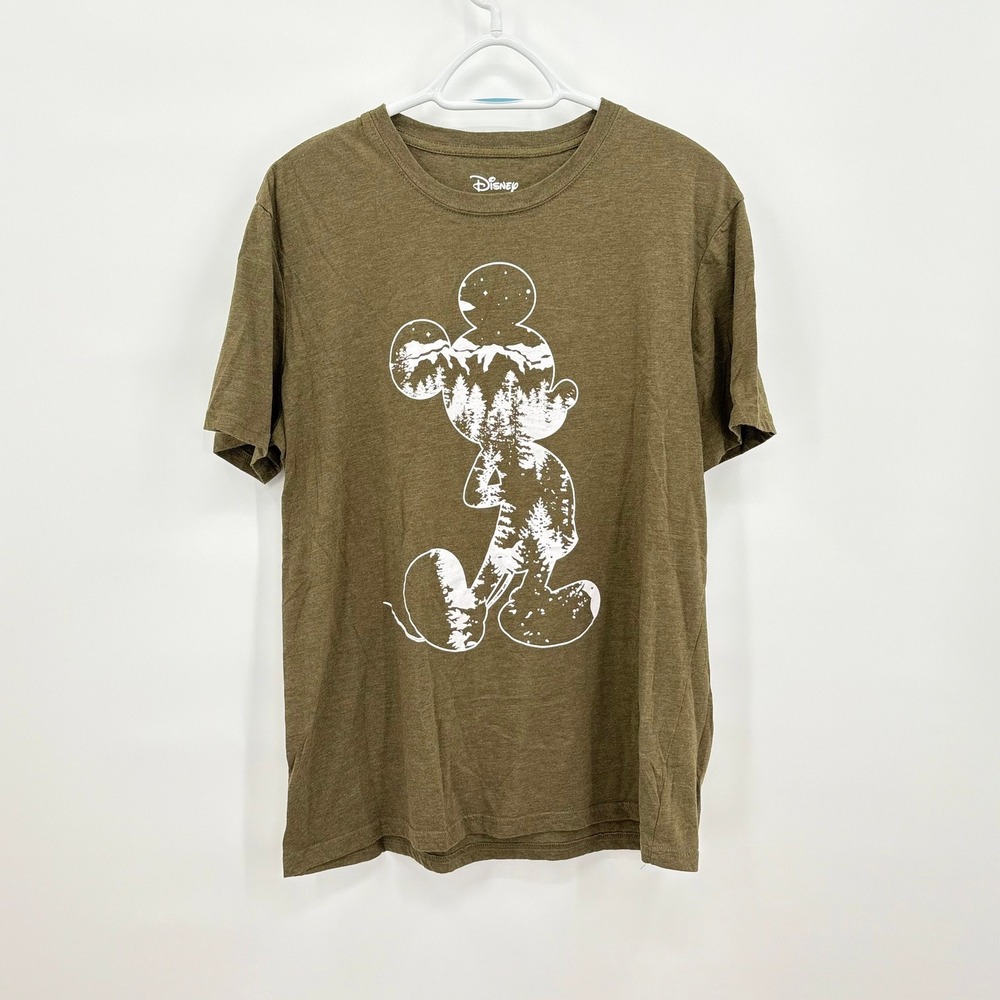 Disney Mickey Mouse Nature Landscape Graphic T-Shirt Mens Large Olive Green
